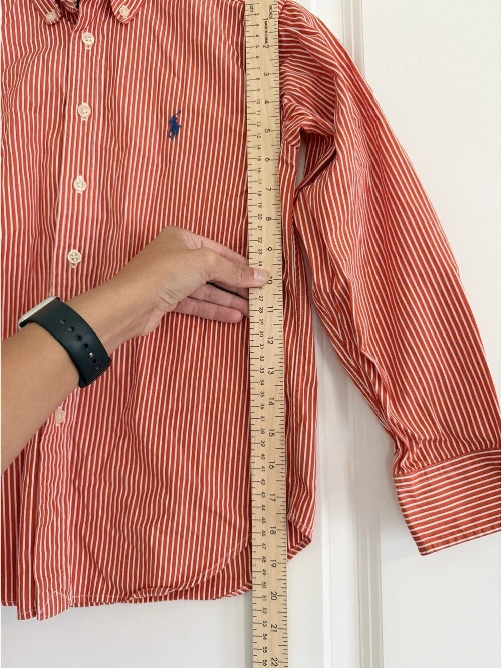 Ralph Lauren Kids Striped Button-Up Shirt Orange/White Boy’s Size S 8/10 Preppy